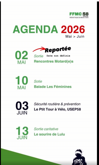 Agenda Mai-Juin 2026 de la FFMC 58