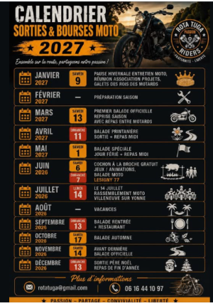 L'association Rota Tuga Riders est heureuse de vous présenter son calendrier