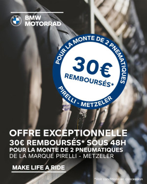 Jusqu'au 30 septembre 2026, profitez de 30€ remboursés* pour la monte de 2 pneumatiques de la marque Pirelli - Metzeler !