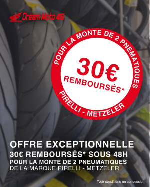 [OFFRE PNEUMATIQUES] Jusqu'au 30 septembre 2026, profitez de 30€ remboursés* pour la monte de 2 pneumatiques de la marque Pirelli - Metzeler !