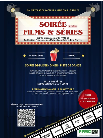 La FFMC 58 organise sa soirée de fin d'année sur le thème des films et séries