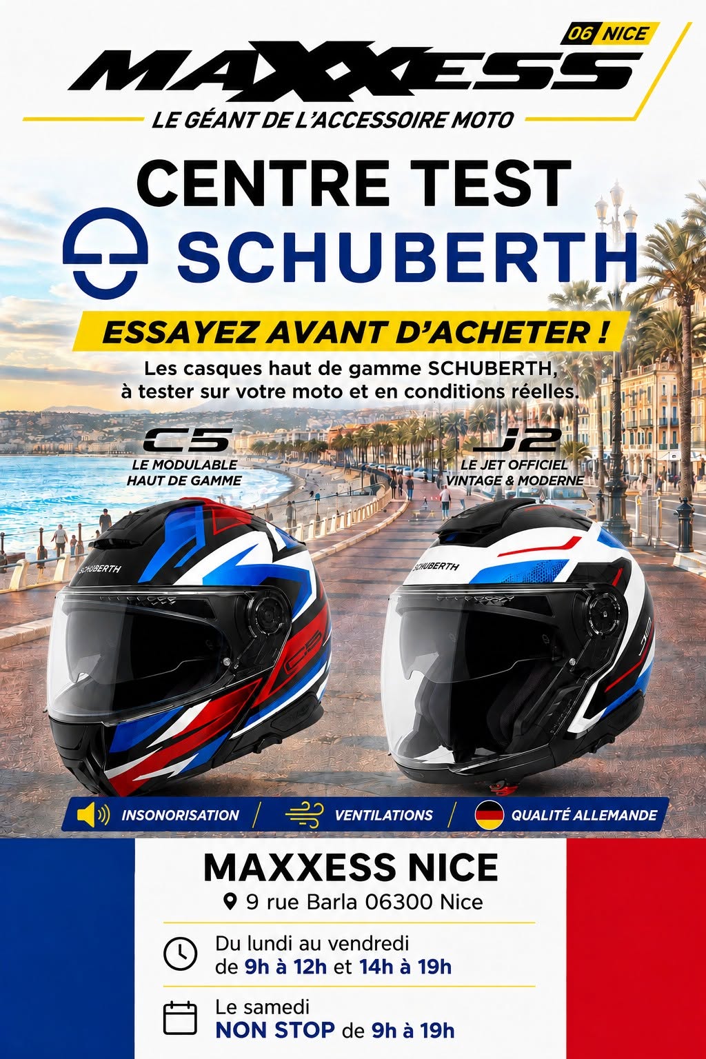 Notre magasin MAXXESS Nice est un centre teste SCHUBERTH !! Venez essayer votre futur casque !
