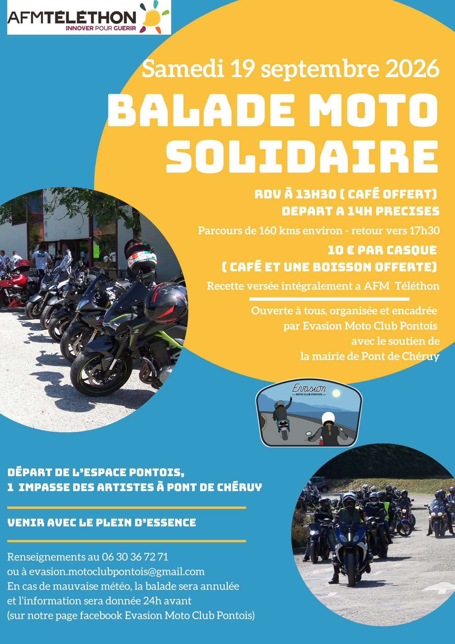 Balade Solidaire au Profit du Téléthon par Evasion Moto Club Pontois